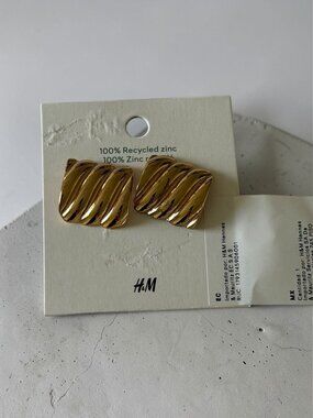 H&M Gold Recycled Zinc Retro Earrings NEW NWT